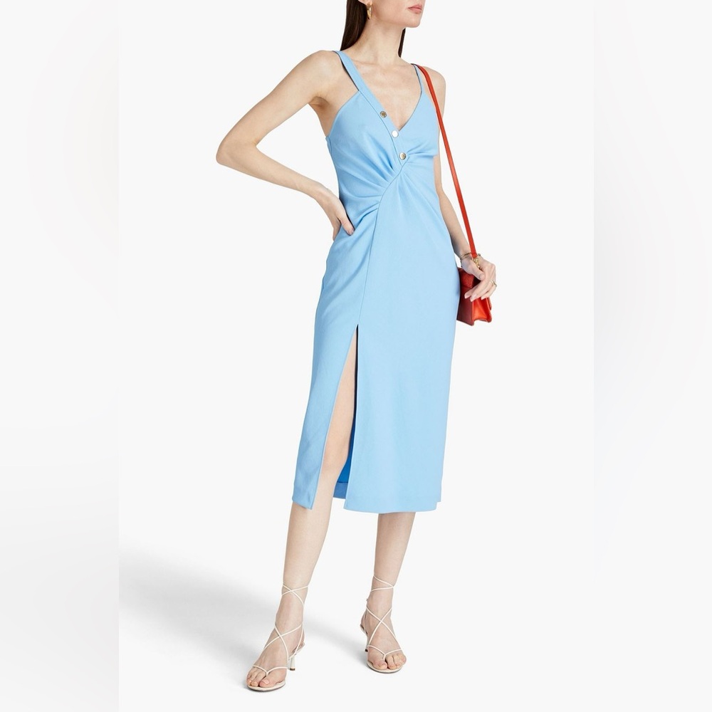 SANDRO Ruched midi dress - light blue